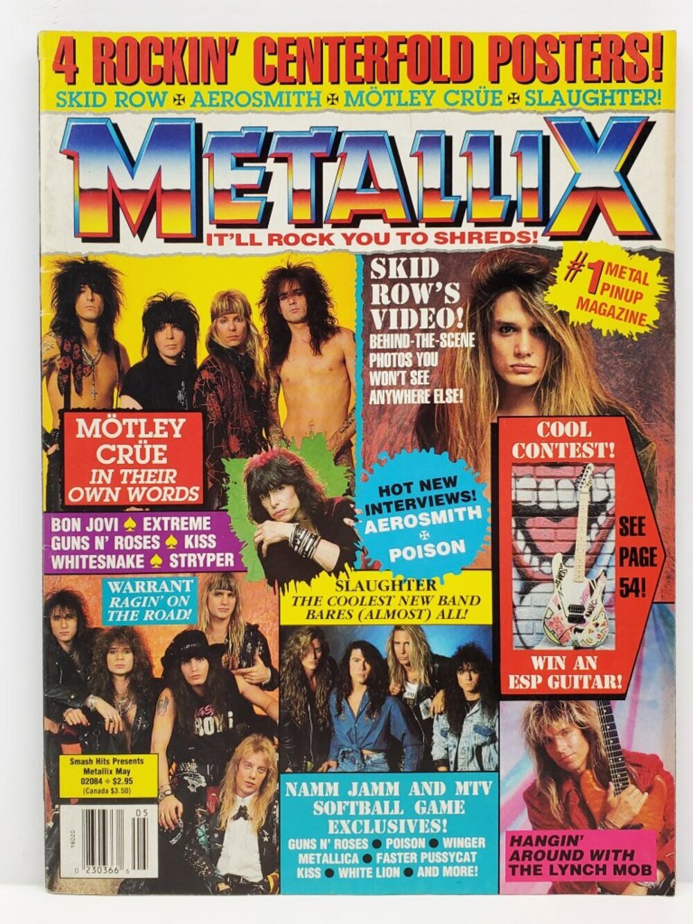 Metallix Magazine Vintage Metal Rock 1990 Skid Row Poison Motley Crue + Posters